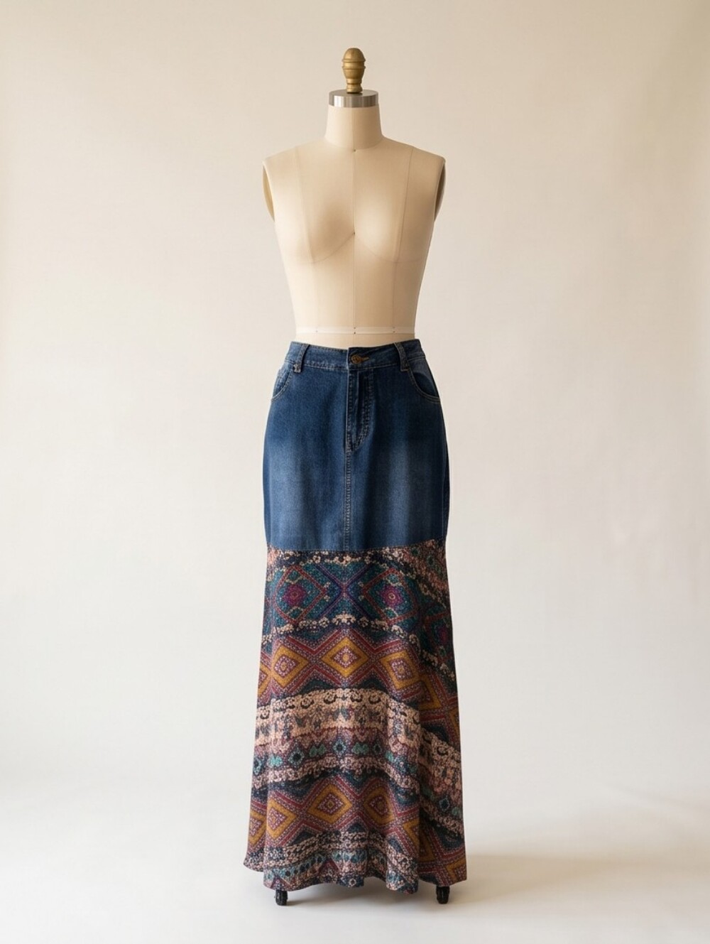 Blue Denim Boho Skirt